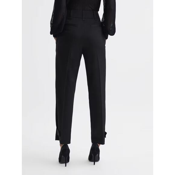 REISS Black High Rise Cropped Tapered Trousers Womens 12 Black Pleat Front - Picture 3 of 16